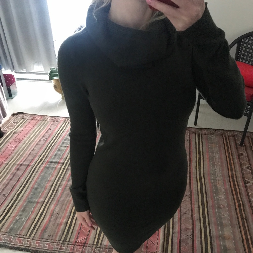 Army green turtle neck sweater dress